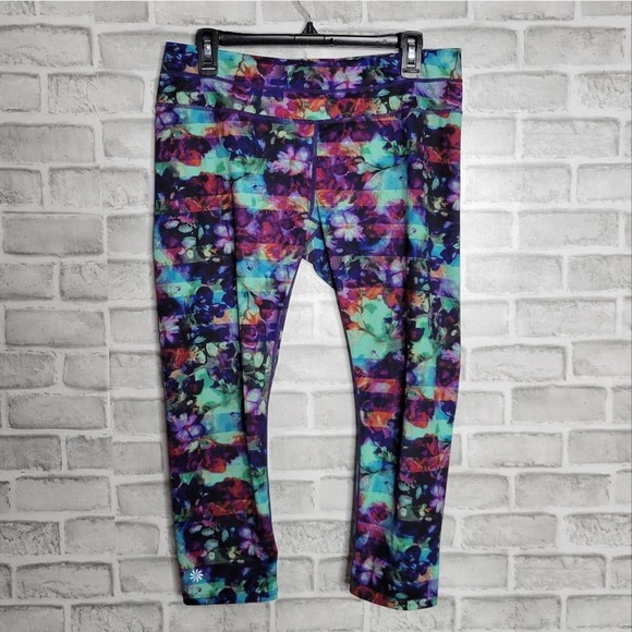 Athleta Active Floral Striped Capri Leggings